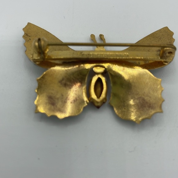 Vintage Czech Hand painted Jeweled Black White and Pink Butterfly Brooch - Picture 4 of 7